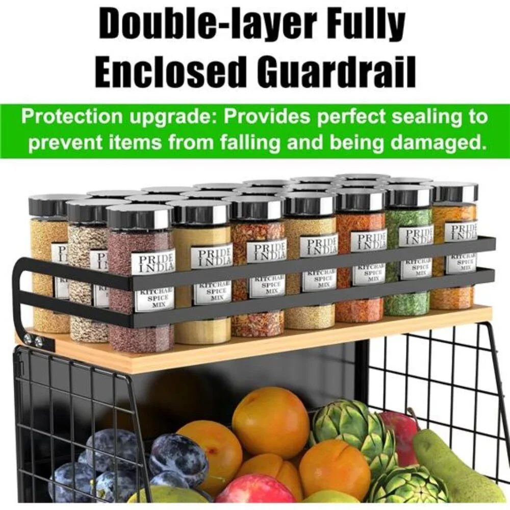 Magnetic Shelf for Fridge with Wood Lid, Fruit Potato & Onion Storage Bins,
